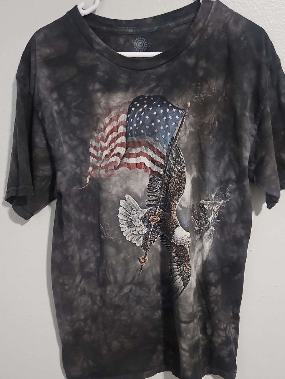 The Mountain Black Tie-Dye Eagle Flag Graphic Tee